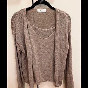 Taupe linen cardigan set with camisole